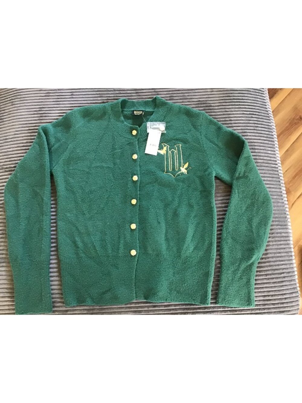 WICKED Paul Tazewell Green Cardigan Sweater Gold Buttons Embroidery W Large NWT